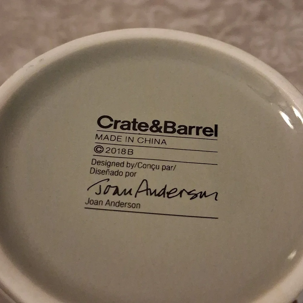 Crate & Barrel Christmas Mug JOAN ANDERSON
